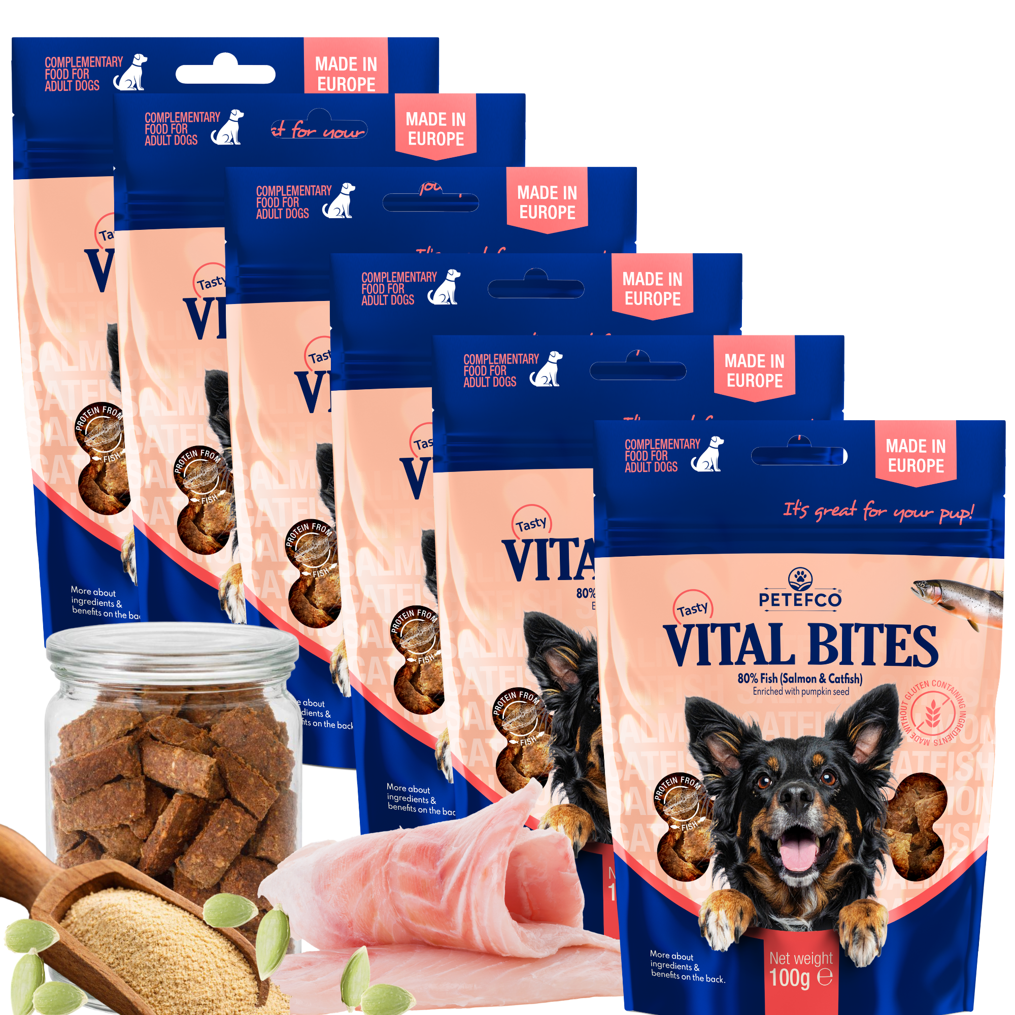 PETEFCO VITAL BITES 80% Fisch Hundesnacks 6x100g, glutenfrei