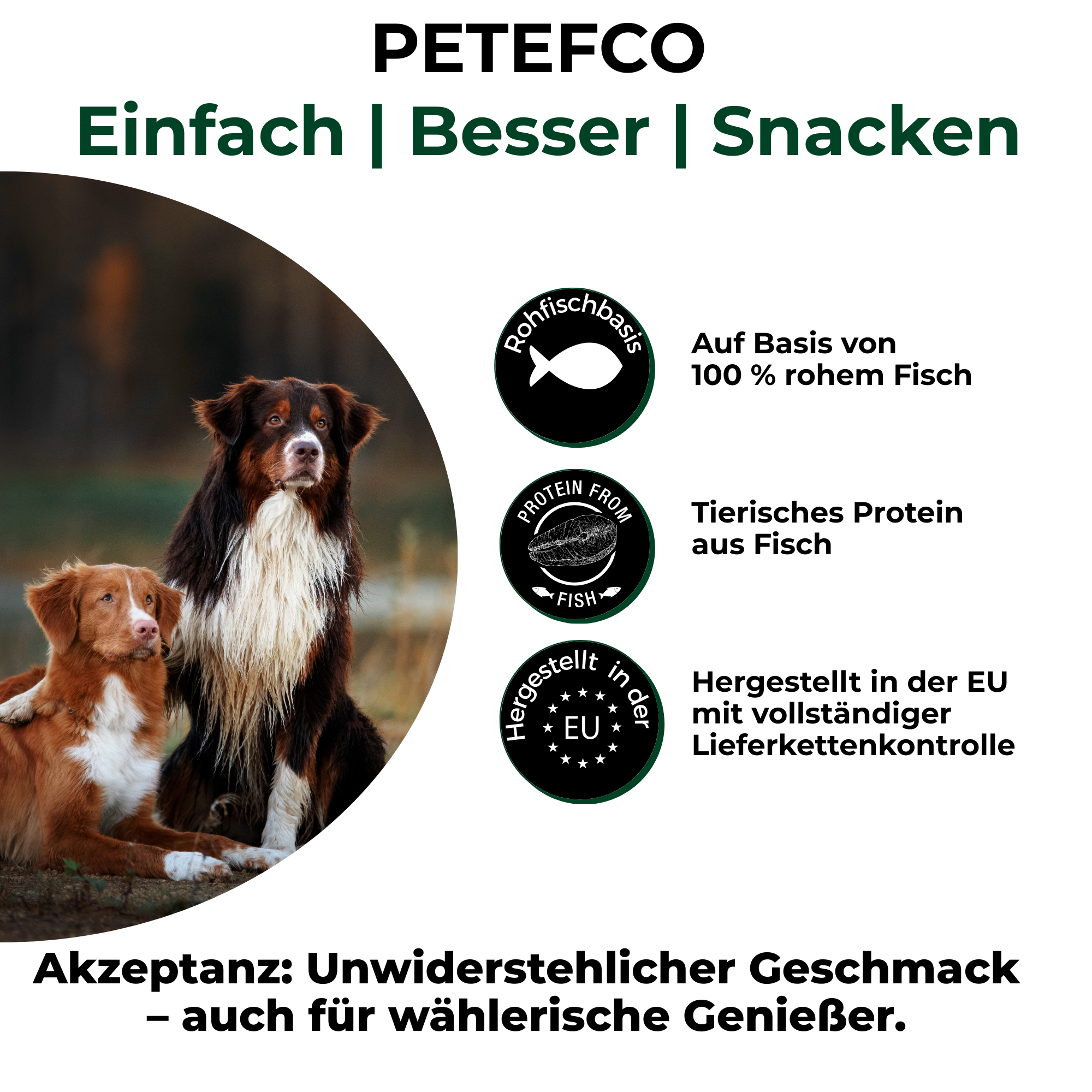 PETEFCO | ACTIVE BITES | 80% Fisch | 3x100g | Belohnung für Hunde