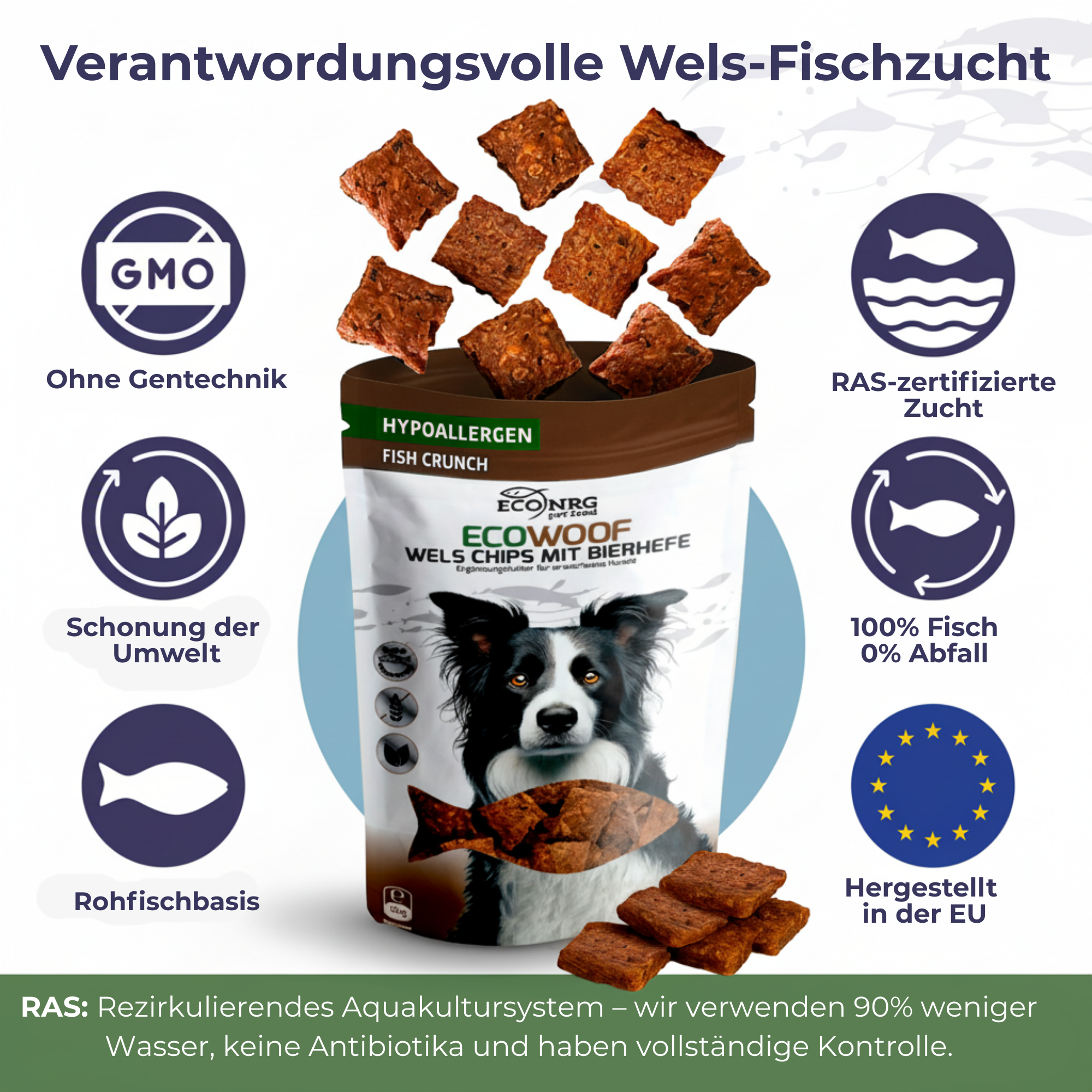 Chips aus Wels mit Bierhefe | 6x125g | Belohnung für Hunde