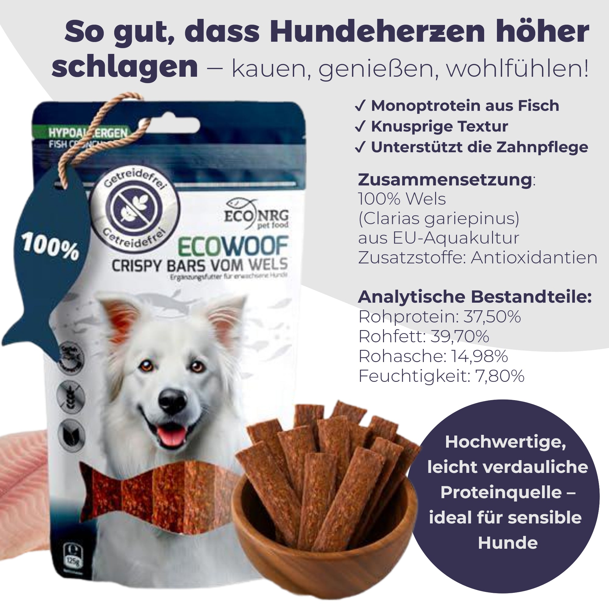 Crispy Bars aus Wels – MIX | Pur, Kürbis & Bierhefe | 3x125g | Belohnung für Hunde