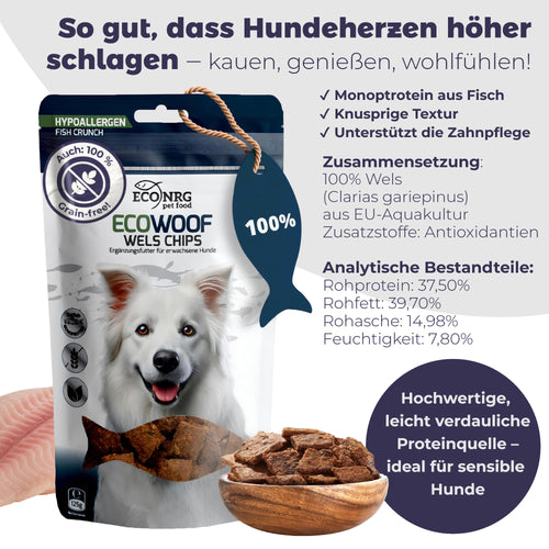 Chips aus Wels – TRIO | Pur, Kürbis & Bierhefe | 6x125g | Belohnung für Hunde