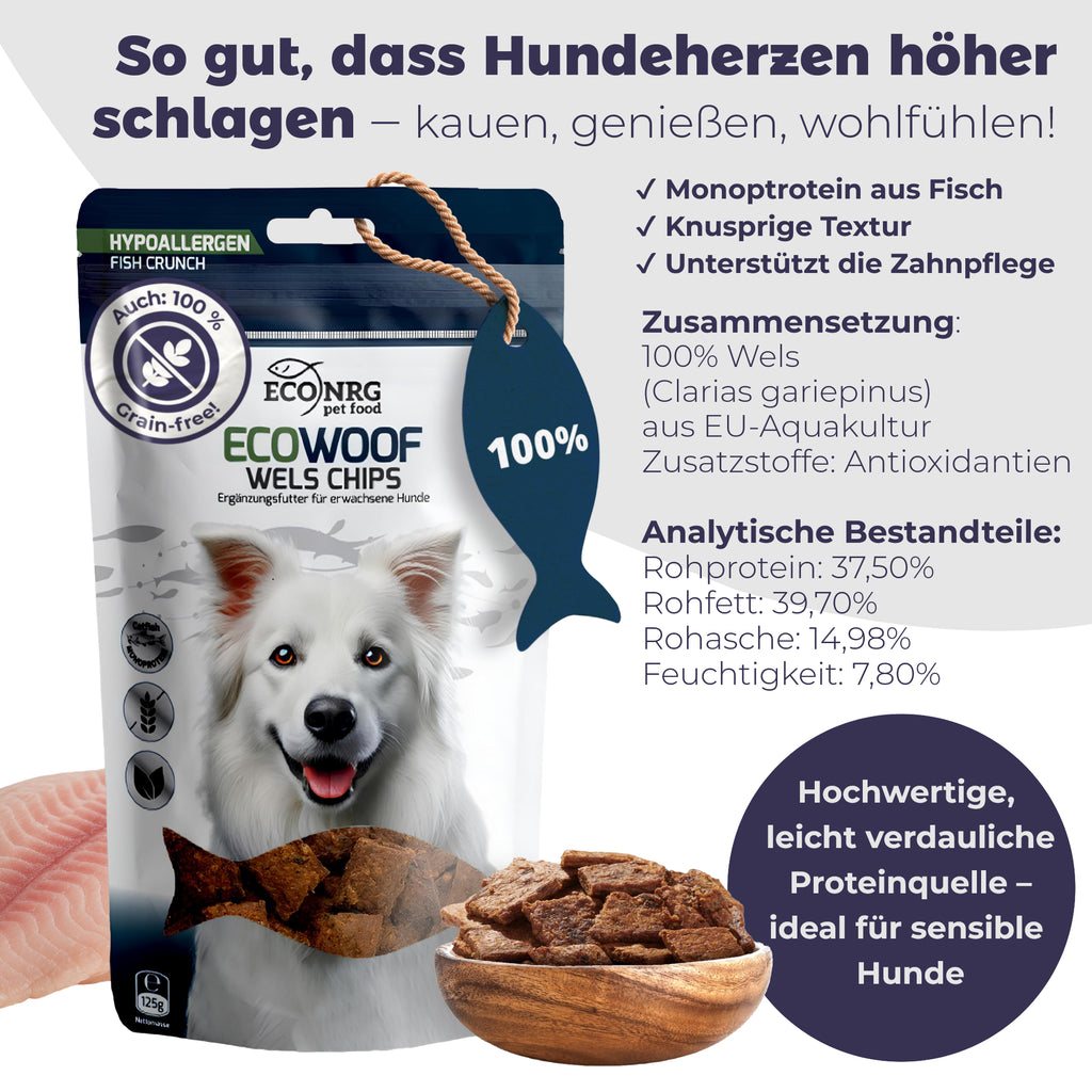 Chips aus Wels – MIX | Pur, Kürbis & Bierhefe | 3x125g | Belohnung für Hunde