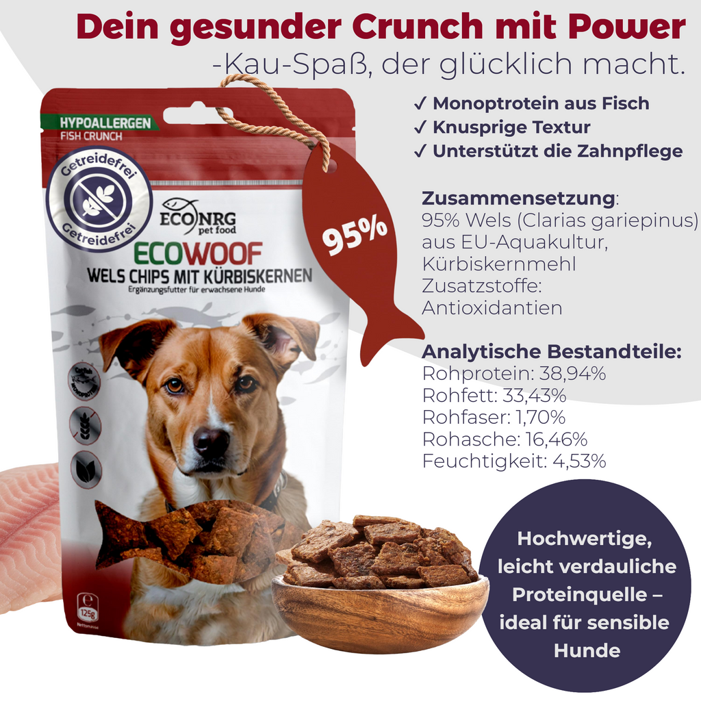 Chips aus Wels – MIX | Pur, Kürbis & Bierhefe | 3x125g | Belohnung für Hunde