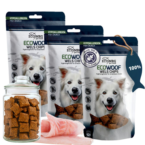 ECO WOOF Wels-Chips Hundesnacks 3x125g, getreidefrei