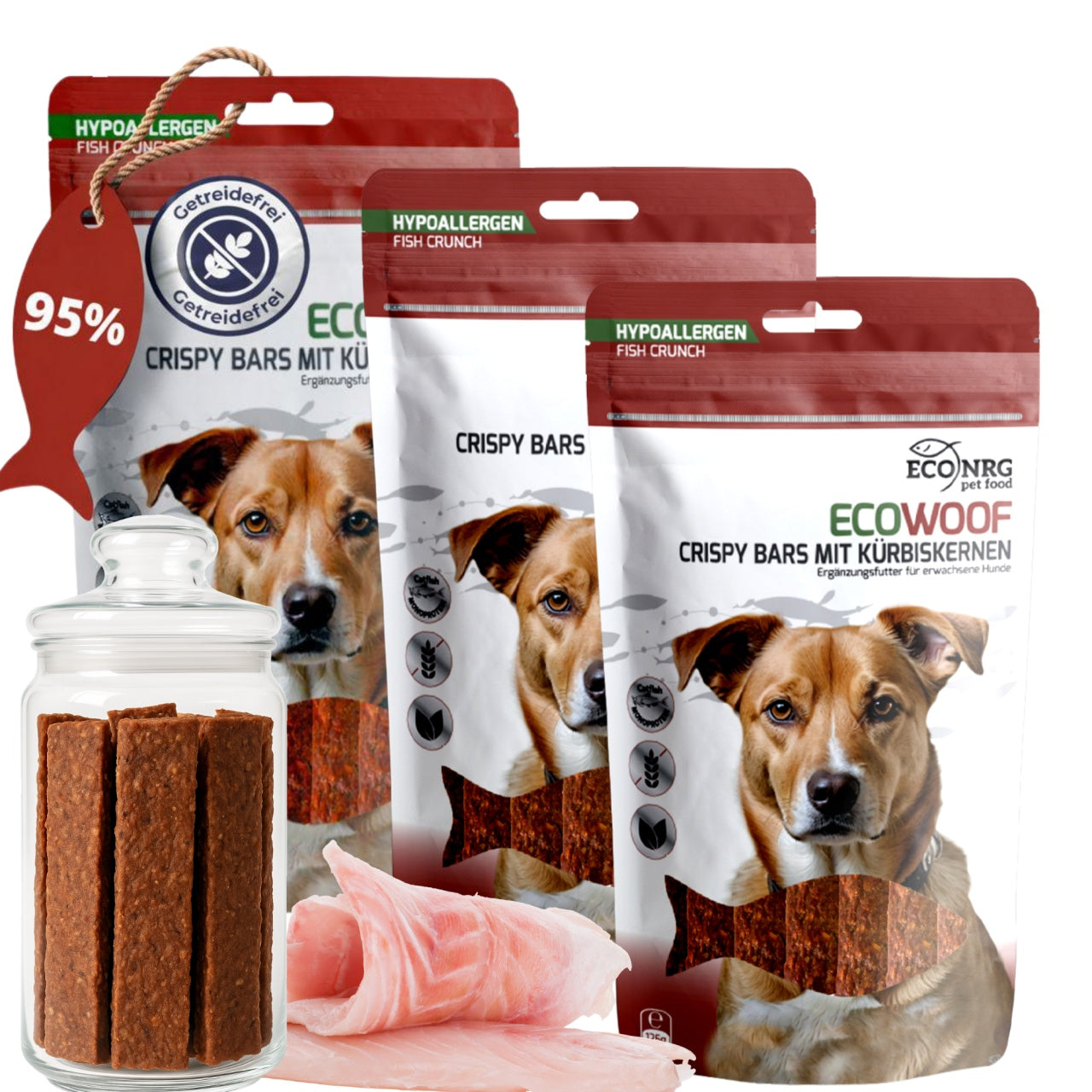 ECO WOOF Crispy Bars mit Kürbiskernen Hundesnacks 3x125g, getreidefrei